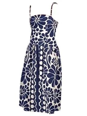 The Christian Lacroix Blue/Ivory Palermo Floral drop waist midi dress